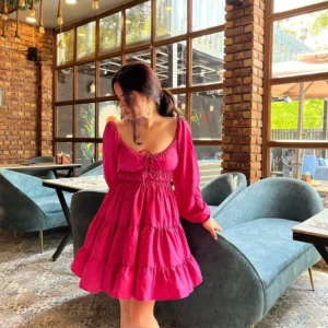 Women Fit and Flare Pink Above Knee/Mid Thigh Length Dress